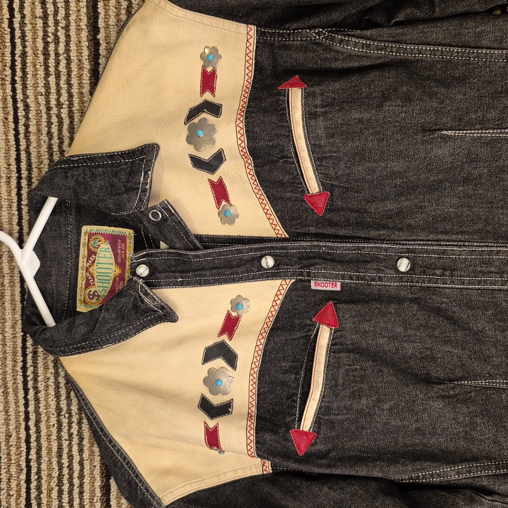 SHOOTER Dark Grey Denim Cotton Blend Western Snap Buttons Sz M Long Sleeve Shirt
